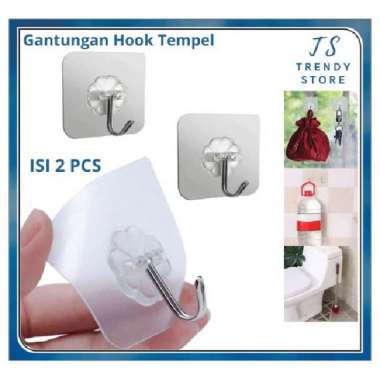 Gantungan Hook Tempel Transparan Dinding Multifungsi Besi Isi 2 PCS