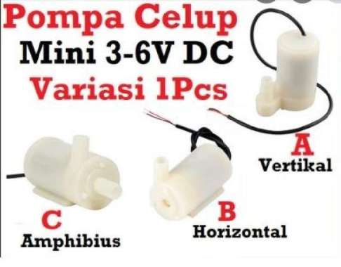 Pompa Air Celup Mini 3-6V DC Submersible Micro Pump 5V Motor - A. Vert Vertical