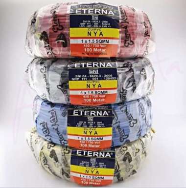 Eterna Kabel Tunggal NYA 1.5 mm 50 / 100 meter Merah Hitam Kuning Biru 50 meter Biru