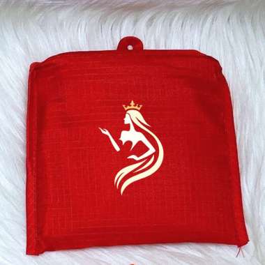 CUSTOM TAS BELANJA LIPAT SABLON LOGO NAMA - PARASUT BESAR SHOPPING BAG Red