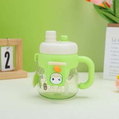 Gelas Botol Minum 2Cara Minum 500ml Dengan Handle dan Gantungan / Botol Minum Lucu / Gelas minum ana