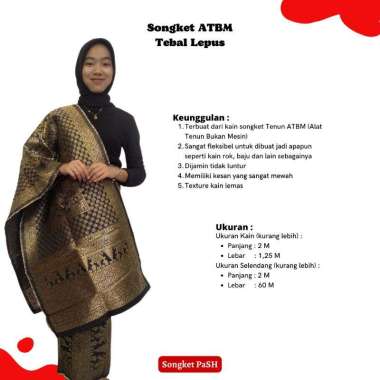 Songket Pash - Songket Atbm Tebal Lepus Khas Palembang Berbagai Macam Motif Dan Warna Hitam Gold