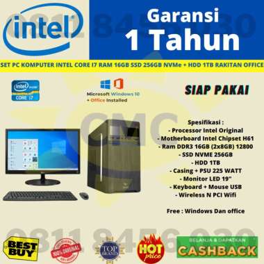 PC Rakitan Intel Core i7 16GB 1TB HDD + SSD 256GB NVMe Original Lengkap Siap Pakai