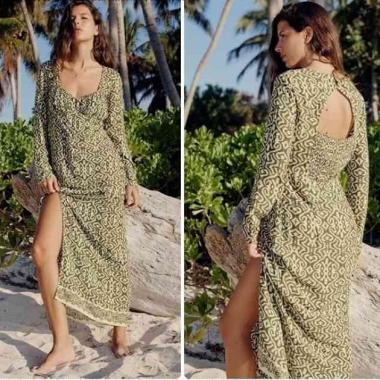 AB270802 Long Dress Midi Lengan Panjang Batik Wanita