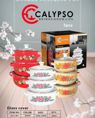 Cod / Panci calypso bunga metalik set isi 3 / Panci bunga calypso 3 susun / Panci enamel bunga set 3