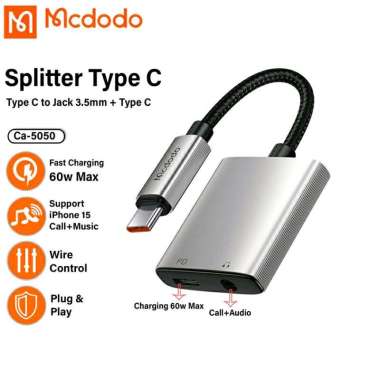 MCDODO Kabel Converter Splitter USB Type C to Audio Jack 3.5mm Adapter Cable Dongle 5050 Abu abu