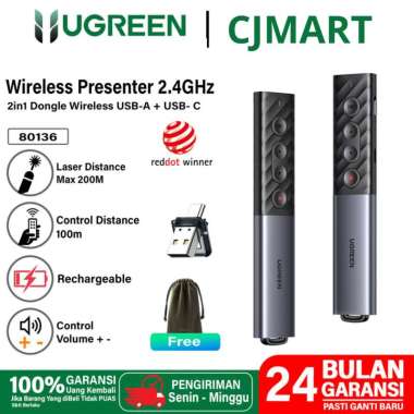 UGREEN Laser Pointer Wireless Presenter Remote Presentasi Mac Windows 80136 2-In1