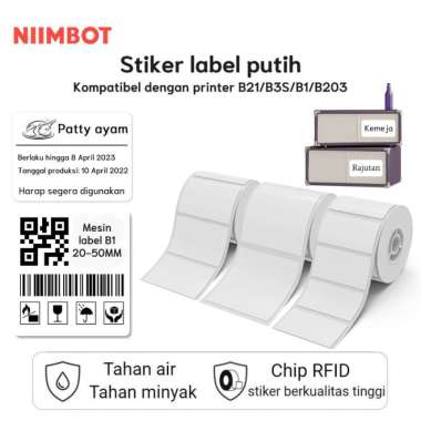NIIMBOT B21 B1 B203 B3S LABEL PUTIH STICKER THERMAL TAHAN AIR BULAT 30x30mm