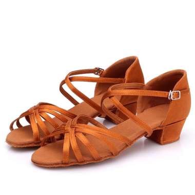 SHAKIRA HAK 3CM - Sepatu Dansa Wanita Latin/ Line Dance Tali Heels 41 Cokelat