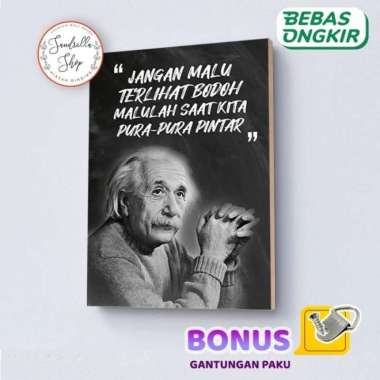 Poster Kayu Quotes Pajangan Dinding Rumah Motivasi Wall Decor Einstein ENSTEIN+GANTUNG 30x40 CM