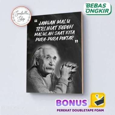 Poster Kayu Quotes Pajangan Dinding Rumah Motivasi Wall Decor Einstein ENSTEIN+PEREKAT 20x20 CM