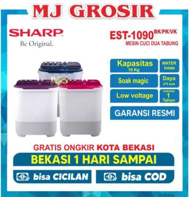 MESIN CUCI SHARP EST 1090 10 KG 2 TABUNG 1090 10KG DOLPHINWAVE