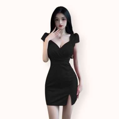 Mini Dress sexy Lengan pendek wanita Gaya Korea model terbaru - Jfashion Phoenix XL-XXL Hitam