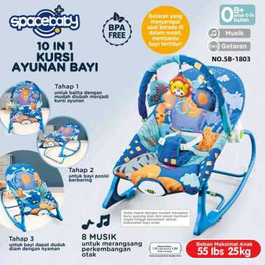 SPACEBABY SB 1803 BOUNCER BABY KURSI SANTAI ANAK BABY ROCKER SPACEBABY KADO ANAK HADIAH ULTAH biru t
