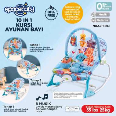 SPACEBABY SB 1803 BOUNCER BABY KURSI SANTAI ANAK BABY ROCKER SPACEBABY KADO ANAK HADIAH ULTAH biru m