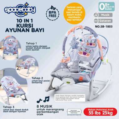 SPACEBABY SB 1803 BOUNCER BABY KURSI SANTAI ANAK BABY ROCKER SPACEBABY KADO ANAK HADIAH ULTAH abu