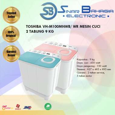 TOSHIBA VH-M100MNWB/ WR MESIN CUCI 2 TABUNG 9 KG (NEW) (KHUSUS BANDUNG)