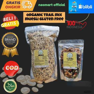 Praktis bangett! Muesli 1kg+ Trail Mix 250gr Sereal Sarapan Sehat. Oat, kismis, almond, Paket Sarapa