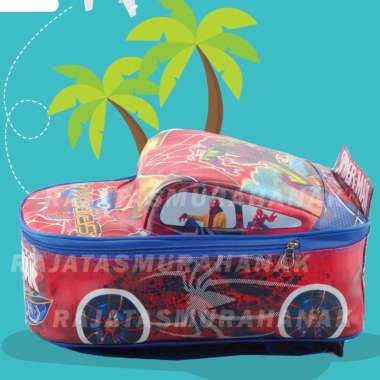 Tas Anak Lucu Karakter - Bentuk Mobil - Tas Ransel Sekolah Anak TK Tas Mobil Spiderman - Blue Red