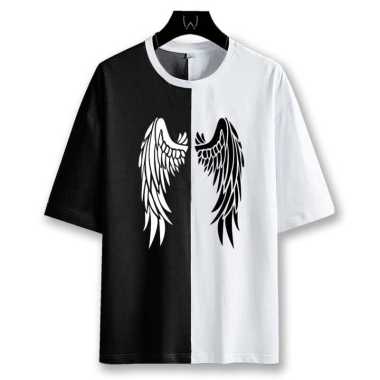 KIYOWO-Baju Atasan Kaos Angel Wings Kasual Distro Trend Kekinian Lengan Pendek Pria Putih XL