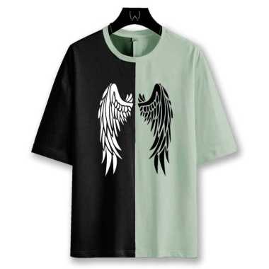 KIYOWO-Baju Atasan Kaos Angel Wings Kasual Distro Trend Kekinian Lengan Pendek Pria Sage XL
