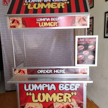 Booth Portable Meja Lipat Rombong dilengkapi Atap untuk jualan Lumpia, makanan, Jajanan lainnya