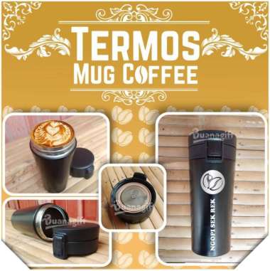 Termos Kopi Travel Mug Panas & Dingin Vacum Coffe Cup380ml - Custom Hitam - Polos