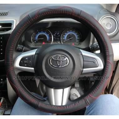 Sarung Stir / Cover Stir Kulit Asli Toyota Raize jahitan merah