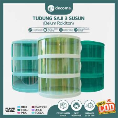 DECOMA Tudung Saji 3 Susun Food Storage Belum Rakitan Penyimpanan Makanan Estetik Berbagai Varian Wa