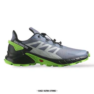 Sepatu Lari Trail Running Salomon Supercross 4 Men Pria Original - Flint Stone / Black / Green Gecko