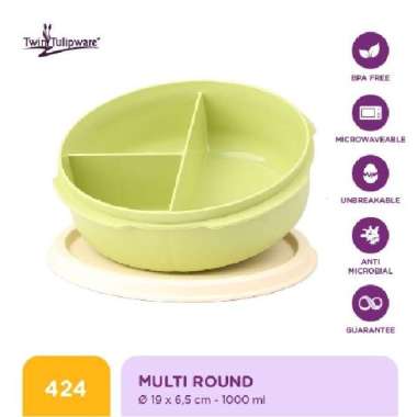 Kotak Makan Sekat Twin Tulipware Multi Round 1000 ML Avo