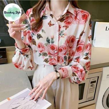 Kemeja Atasan Wanita Lengan Panjang Blouse Flower Shabby Bunga Top
