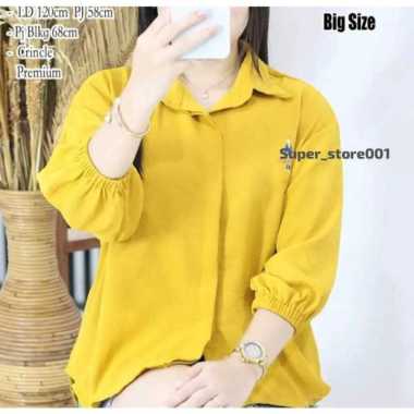 Kemeja wanita crinkle atasan wanita polos lengan panjang terbaru XXXL HIJAU LIME