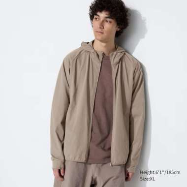 UNIQLO Jaket Hoodie pria DRY-EX Ultra Stretch UV Protection Lengan Panjang Khaki XL