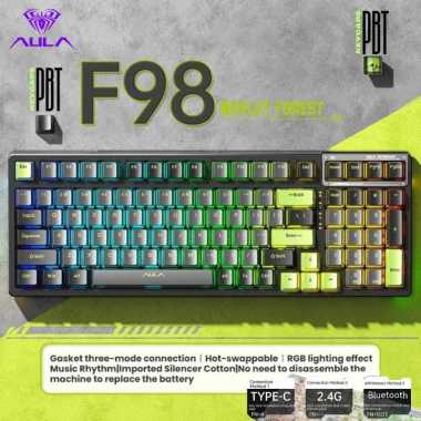 Keyboard Gaming AULA F98 PBT Keycaps with 3 mode connection 99 Keys BLACK GREEN