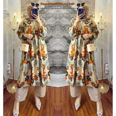 Bunga Matahari Set Tunik One Set Wanita Long Tunik Rayon Twill Baju Setelan Wanita Kekinian Celana A