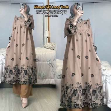Bunga Matahari Set Tunik One Set Wanita Long Tunik Rayon Twill Baju Setelan Wanita Kekinian Celana A