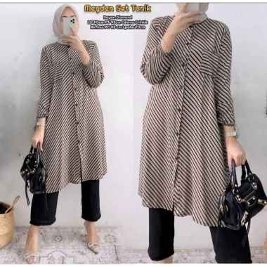 Bunga Matahari Set Tunik One Set Wanita Long Tunik Rayon Twill Baju Setelan Wanita Kekinian Celana A