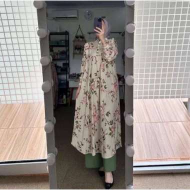 Bunga Matahari Set Tunik One Set Wanita Long Tunik Rayon Twill Baju Setelan Wanita Kekinian Celana A