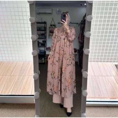 Bunga Matahari Set Tunik One Set Wanita Long Tunik Rayon Twill Baju Setelan Wanita Kekinian Celana A