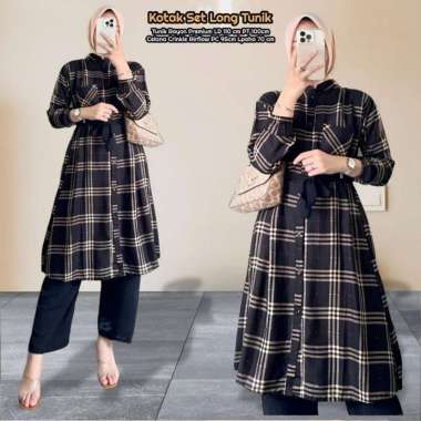 Bunga Matahari Set Tunik One Set Wanita Long Tunik Rayon Twill Baju Setelan Wanita Kekinian Celana A