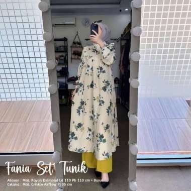 Bunga Matahari Set Tunik One Set Wanita Long Tunik Rayon Twill Baju Setelan Wanita Kekinian Celana A