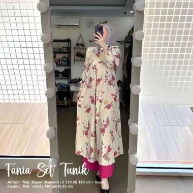 Bunga Matahari Set Tunik One Set Wanita Long Tunik Rayon Twill Baju Setelan Wanita Kekinian Celana A