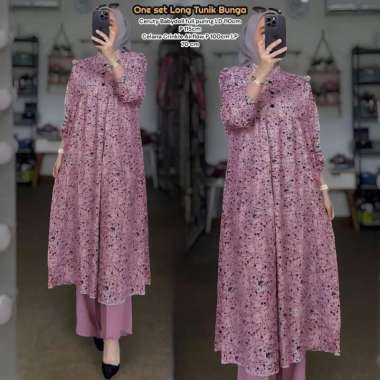 Bunga Matahari Set Tunik One Set Wanita Long Tunik Rayon Twill Baju Setelan Wanita Kekinian Celana A