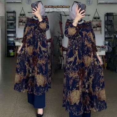 Bunga Matahari Set Tunik One Set Wanita Long Tunik Rayon Twill Baju Setelan Wanita Kekinian Celana A