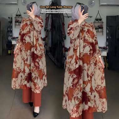 Bunga Matahari Set Tunik One Set Wanita Long Tunik Rayon Twill Baju Setelan Wanita Kekinian Celana A