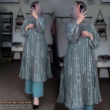Bunga Matahari Set Tunik One Set Wanita Long Tunik Rayon Twill Baju Setelan Wanita Kekinian Celana A