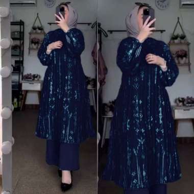 Bunga Matahari Set Tunik One Set Wanita Long Tunik Rayon Twill Baju Setelan Wanita Kekinian Celana A