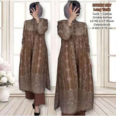 Bunga Matahari Set Tunik One Set Wanita Long Tunik Rayon Twill Baju Setelan Wanita Kekinian Celana A