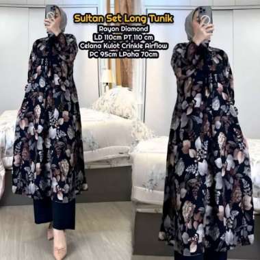 Bunga Matahari Set Tunik One Set Wanita Long Tunik Rayon Twill Baju Setelan Wanita Kekinian Celana A